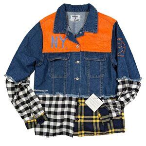 Wren + Glory New York Knicks Hand Painted Flannel NBA Denim Jacket Est Medium